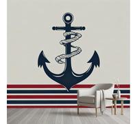 Pggong Papier Peint Meuble Motif Ancre Rayures Maritime Thème Océan Papier Peint Soie Nautique Rayures Bleu Rouge Rouleau Adhesif Wallpaper Autocollant Film Décoration Murale Salon Chambre 430x300 cm