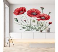 Pggong Papier Peint Meuble Pétale Fleur Coquelicot Papier Peint Soie Botanique Floral Style Pastoral Rouleau Adhesif Wallpaper Autocollant Film Décoration Murale pour Salon Chambre Bureau 430x300 cm