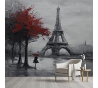 Pggong Papier Peint Meuble Tour Eiffel Paris Papier Peint Soie Paysage Urbain Romantique Rouleau Adhesif Wallpaper Autocollant Film Décoration Murale Salon Chambre Bureau 430x300 cm