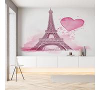 Pggong Papier Peint Meuble Tour Eiffel Paysage Urbain Papier Peint Soie Paris Romantique Coeur Rose Rouleau Adhesif Wallpaper Autocollant Film Décoration Murale Salon Chambre Bureau 430x300 cm