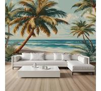 Pggong Papier Peint Palmiers Feuilles de Palmier Bleu Marine Papier Peint Auto-Adhésif Paysage Tropical Plantes et Arbres Poster Panoramique pour Salon Chambre à Coucher Maison Décoration 400x280 cm