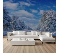 Pggong Papier Peint Panoramique Paysage Enneigé Naturel Hiver Blanc Papier Peint Forêt Jungle Pin Arbre Poster Tapisserie Mural Film Adhesif Meuble pour Chambre Décoration Murale 100x100 cm