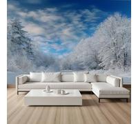 Pggong Papier Peint Paysage Enneigé Naturel Hiver Blanc Papier Peint Panoramique Forêt Jungle Pin Arbre Tapisserie Poster Auto-Adhésif Salon Chambre à Coucher Maison Décoration 300x210 cm