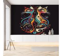 Pggong Papier Peint Soie 3D Motif Chat Abstrait Papier Peint Vortex Rayures Géométrique Wallpaper Autocollant Adhesif Mural Film Décoration Murale pour Salon Chambre Bureau 250x175 cm