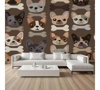 Pggong Papier Peint Soie Bouledogue Français Papier Peint Auto-Adhésif Motif Chien Dessin Animé Autocollant Mural Film Meuble Décoration Murale 3D Cuisine Salle de Bains 100x70 cm