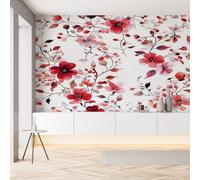 Pggong Papier Peint Soie Branche Fleur de Prunier Aquarelle Papier Autocollant 100x100 cm Botanique Floral Style Pastoral Film Adhesif Meuble Wallpaper Panoramique 3D Mural Cuisine Salle de Bains