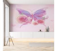 Pggong Papier Peint Soie Motif Papillon Insecte Papier Autocollant 100x100 cm Floral Rose Fleur Plante Romantique Film Adhesif pour Meuble Wallpaper Panoramique 3D Mural pour Cuisine Salle de Bains