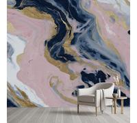 Pggong Papier Peint Texture marbre Aquarelle abstrait moderne Papier Peint Panoramique Luxe Rose-Or Poster Panoramique Mural pour Salon Chambre Décoration Murale Film Adhesif Meuble 200x150 cm