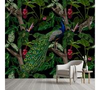Pggong Papier Peint Tigre Paon Monstera Feuille Papier Peint Motif Animaux Sauvages Tropical Tapisserie Poster Auto-Adhésif Salon Chambre à Coucher Maison Décoration 300x210 cm