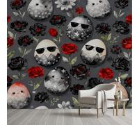 Pggong Papier Peint Œufs de Pâques Rose Fleur Papier Peint Amusant Floral Dessin Animé Poster Panoramique Mural pour Salon Chambre Décoration Murale Film Adhesif Meuble 200x150 cm