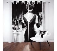 Pggong Rideau Noir Blanc Illustration 132X210 cm, Thermique Isolant Anti Froid, Rideau Femme Impression Mode Rétro Lot de 2 Rideaux, Occultant Opaque à Oeillets, pour Chambre Salon