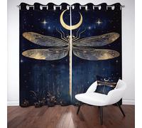 Pggong Rideau Salon Libellule Or Insecte Luxe Rideaux Occultant Thermique Ciel étoilé Lune Aquarelle Moderne Lot de 2 Rideaux Opaque à Oeillets 117x228 cm Anti Froid et Chaleur pour Balcon Chambre
