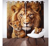 Pggong Rideaux 140x225cm Lion Animaux Sauvages Savane Rideau Occultant Thermique Motif de Animal Tropical Lot de 2 Rideau Opaque à Oeillets Isolation Phonique Isolant UV Chambre Salon