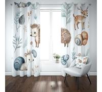 Pggong Rideaux Thermiques Hérisson Escargot Coquille Rideaux Occultant Court Animal Jungle Dessin Animé Rideau Anti Chaleur Lot de 2 Opaque à Oeillets 70x145cm Fenetre de Cuisine Chambre Enfant