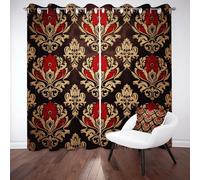 Pggong Style Victorien Fleur Vintage Double Rideaux Occultant Ethnique Floral Traditionnel Luxe Rideau Opaque à Oeillets Rideaux Thermique Anti Chaleur Lot de 2 Isolant UV 70x225 cm Chambre Salon