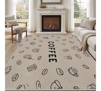 Pggong Tapis 140x200cm Motif Café Coffee Grains de Café Tapis Antidérapant Moderne Ferme Paillasson Doux Lavable à Poils Courts pour Salon Chambre Enfant Bureau
