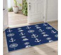 Pggong Tapis Antidérapant Ancre Boussole Voilier Rayures Paillasson Lavable Maritime Nautique Thème Océan Grand Tapis 200x200 cm Doux à Poils Courts pour Salon Chambre à Coucher Bureau