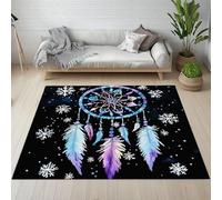 Pggong Tapis Antidérapant Attrape-Rêves Boheme Paillasson Lavable Aquarelle Plume Ethnique Tribal Grand Tapis 200x200 cm Doux à Poils Courts pour Salon Chambre à Coucher Bureau