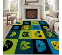 Pggong Tapis Antidérapant Chien Chat Mignon Patchwork Dessin Animé Paillasson Lavable Carrea Multicolore Grand Tapis 200x200 cm Doux à Poils Courts pour Salon Chambre à Coucher Bureau