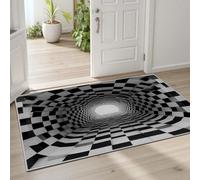 Pggong Tapis Antidérapant Damier Noir et Blanc Carrea Géométrique Paillasson Lavable Illusion d'optique Vortex Grand Tapis 200x200 cm Doux à Poils Courts pour Salon Chambre à Coucher Bureau