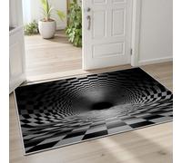 Pggong Tapis Antidérapant Damier Noir et Blanc Carrea Géométrique Paillasson Lavable Illusion d'optique Vortex Grand Tapis 200x200 cm Doux à Poils Courts pour Salon Chambre à Coucher Bureau