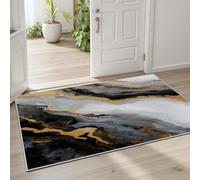 Pggong Tapis Antidérapant Marbre Doré Rose Luxe Paillasson Lavable Motif Marbre Art Abstrait Moderne Grand Tapis 200x200 cm Doux à Poils Courts pour Salon Chambre à Coucher Bureau