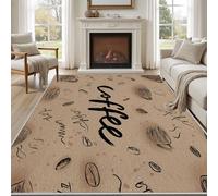Pggong Tapis Antidérapant Motif Café Coffee Grains de Café Paillasson Lavable Moderne Ferme Grand Tapis 200x200 cm Doux à Poils Courts pour Salon Chambre à Coucher Bureau