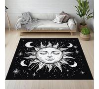 Pggong Tapis Boho Soleil et Lune Paillasson Interieur Ciel étoilé Mystique Corps Céleste Abstrait Tapis Antidérapant Lavable 160x200cm Doux Poils Ras pour Bureau Salon Chambre à Coucher