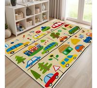 Pggong Tapis Carré 200x200 cm, Grand Tapis Chambre Voiture, Paillasson Lavable Bus Scolaire Animaux Arbre Dessin Animé, Poils Ras Antidérapant Doux