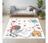 Pggong Tapis Chambre Astronaute Planète Dessin Animé Tapis D'entrée Intérieur Étoiles Ciel étoilé Coeur Paillasson Antidérapant Lavable Doux Poils Ras 80x120cm pour Salon Bureau