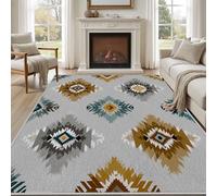 Pggong Tapis Chambre Aztèque Sud-Ouest Ethnique Tribal Tapis D'entrée Intérieur Navajo Amérindien Géométrique Paillasson Antidérapant Lavable Doux Poils Ras 80x120cm pour Salon Bureau