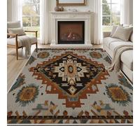 Pggong Tapis Chambre Aztèque Sud-Ouest Ethnique Tribal Tapis D'entrée Intérieur Navajo Amérindien Géométrique Paillasson Antidérapant Lavable Doux Poils Ras 80x120cm pour Salon Bureau