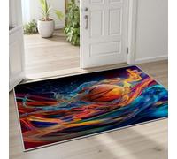 Pggong Tapis Chambre Basket-Ball 3D Flammes d'eau Tapis D'entrée Intérieur Thème Sportif Rayures Multicolore Paillasson Antidérapant Lavable Doux Poils Ras 80x120cm pour Salon Bureau