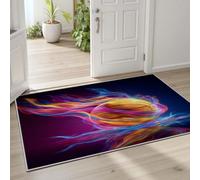 Pggong Tapis Chambre Motif à Basket-Ball Flammes 3D Tapis D'entrée Intérieur Thème Sportif Rayures Multicolore Paillasson Antidérapant Lavable Doux Poils Ras 80x120cm pour Salon Bureau