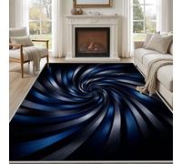 Pggong Tapis Chambre Rayures Vortex Noir Bleu Abstrait Tapis D'entrée Intérieur Illusion d'optique Minimaliste Paillasson Antidérapant Lavable Doux Poils Ras 80x120cm pour Salon Bureau