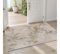 Pggong Tapis Chambre Texture Marbre Doré Rose Luxe Tapis D'entrée Intérieur Motif Marbre Art Abstrait Moderne Paillasson Antidérapant Lavable Doux Poils Ras 80x120cm pour Salon Bureau