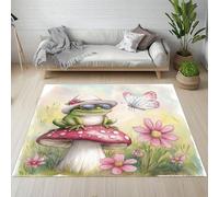 Pggong Tapis Champignon Grenouille Amusant Mignon Tapis Antidérapant Dessin Animé Papillon Fleur Paillasson Enfant Lavable Poils Ras Doux 80x160 cm pour Salon Chambre à Coucher