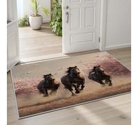 Pggong Tapis Cheval au Galop Romantique Tapis Doux Fleurs de Cerisier Fleur de Prunier Rose Paillasson D'entrée Intérieur Lavable en Machine Poils Ras Antidérapant 40x60 cm pour Cuisine