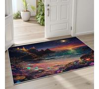 Pggong Tapis Coquille Plage Château 120x160cm, Paillasson Lune Océan Paysage Naturel Poils Ras Doux, Lavable, Antidérapant, pour Le Salon, Chambre à Coucher