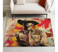 Pggong Tapis Cowboy Ouest Enfant, Paillasson Cowboy Wild Vintage Tacheté Doux à Poils Courts, Tapis Grunge Graffiti 60x90 cm, Lavable, Antidérapant, pour Le Chambre à Coucher