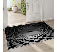 Pggong Tapis Damier Noir et Blanc Carrea Géométrique Tapis Doux Vortex Illusion Abstrait Paillasson D'entrée Intérieur Lavable en Machine Poils Ras Antidérapant 40x60 cm pour Cuisine