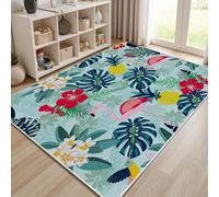 Pggong Tapis de Mignon Monstera, Feuilles Fougère, Paillasson Entree Interieur Hibiscus Flamant, 60x90 cm Tapis Enfant Chambre Fleurs Plantes Tropical, Lavable en Machine Poils Ras Antidérapant
