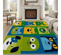 Pggong Tapis de Salon Chien Chat Abstrait Dessin Animé Grand Tapis 200x280 cm Patchwork Carrea Multicolore Paillasson Doux à Poils Courts Antidérapant Lavable pour Chambre à Coucher Bureau
