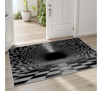 Pggong Tapis de Salon Damier Noir et Blanc Carrea Géométrique Grand Tapis 200x280 cm Illusion d'optique Vortex Paillasson Doux à Poils Courts Antidérapant Lavable pour Chambre à Coucher Bureau