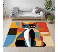 Pggong Tapis de Salon Motif Chat Abstrait Polygone Géométrique Rugs Animal Art Moderne Grand 200x280 cm Doux à Poils Courts, Tapis Lavable, pour Le Chambre à Coucher