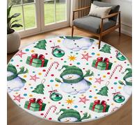 Pggong Tapis de Salon Rond 120cm Sapin de Noël Vert Bonhomme de Neige Étoile Tapis Rond Sucre d’Orge Vert Paillasson Poil Bas, Moelleux, pour Nursery, Chambre à Coucher, Salle à Manger