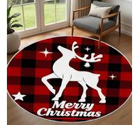 Pggong Tapis de Salon Rond Joyeux Noël Renne Carreaux Buffle Carreaux Grand Tapis Rond 150cm Échiquier Rouge Paillasson Doux, Ne Perd Pas Ses Poils, Moelleux, pour Chambre à Coucher, Salle à Manger