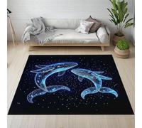 Pggong Tapis Enfant, Baleine Fantastique Animaux Marins Tapis Étoiles Ciel étoilé Mystique Doux à Poils Courts 60x90cm, Lavable, Antidérapant, pour Le Chambre à Coucher