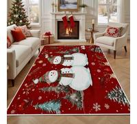 Pggong Tapis Enfant Bonhomme de Neige Arbre Noël Paillasson 60x90cm Décoratif de Noël Rouge Tapis Entree Interieur Lavable Doux à Poils Courts Antidérapant pour Cuisine Chambre à Coucher