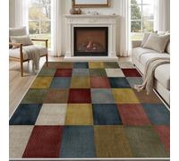 Pggong Tapis Enfant Carrea Multicolore Géométrique Vintage Paillasson 60x90cm Épissage Ferme Abstrait Tapis Entree Interieur Lavable Doux à Poils Courts Antidérapant pour Cuisine Chambre à Coucher